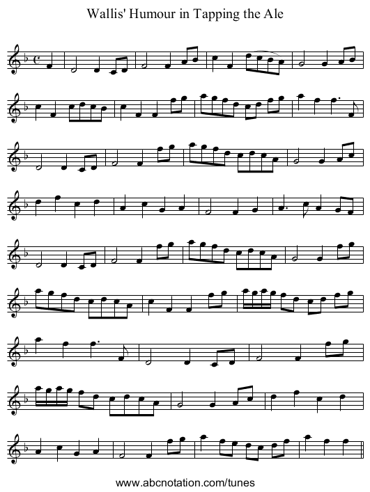 Wallis' Humour in Tapping the Ale - staff notation