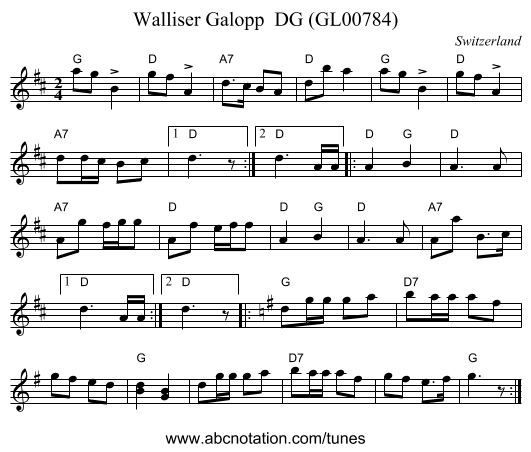 Walliser Galopp  DG (GL00784) - staff notation