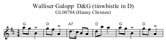Walliser Galopp  D&G (tinwhistle in D) - staff notation