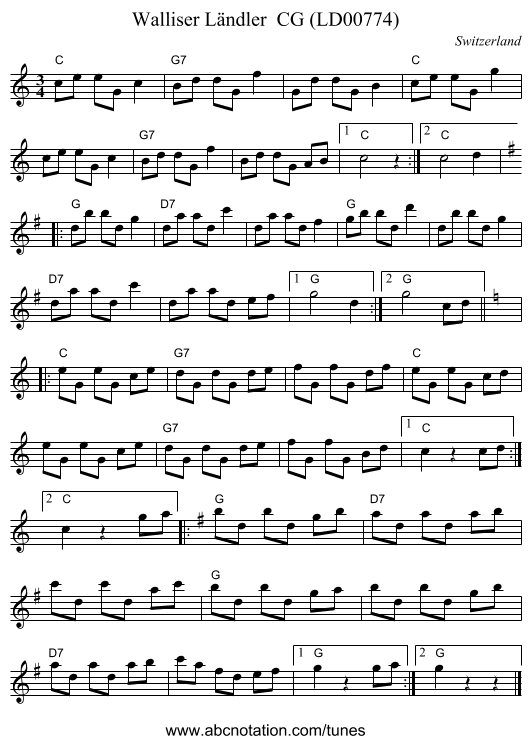 Walliser Ländler  CG (LD00774) - staff notation