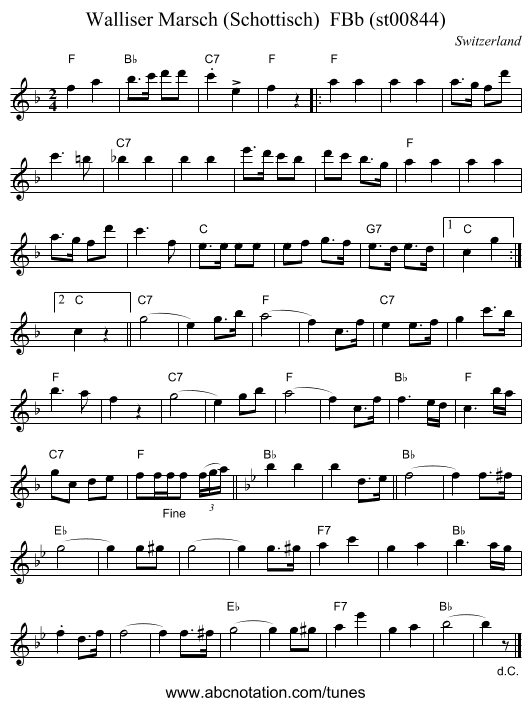 Walliser Marsch (Schottisch) FBb (st00844) - staff notation
