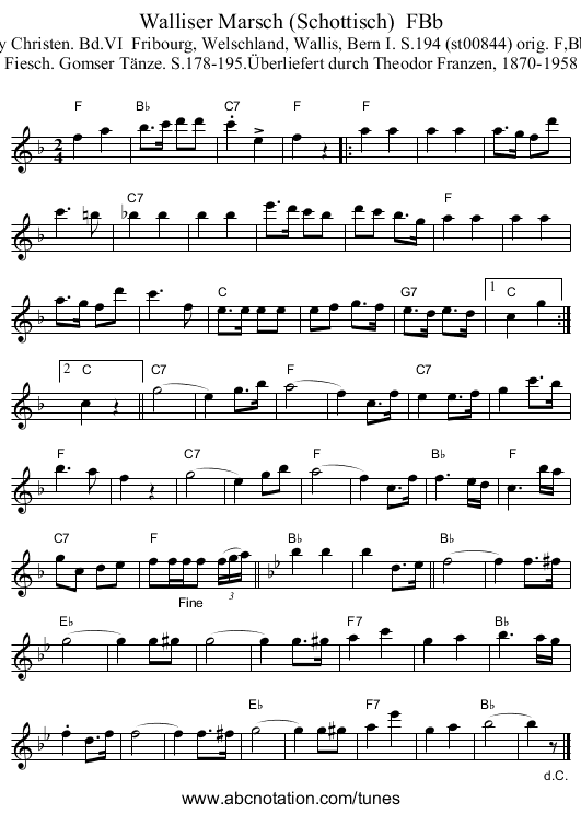 Walliser Marsch (Schottisch) FBb - staff notation
