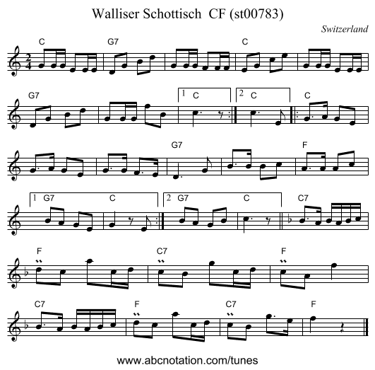 Walliser Schottisch  CF (st00783) - staff notation