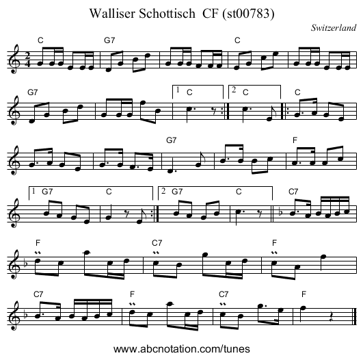 Walliser Schottisch  CF (st00783) - staff notation