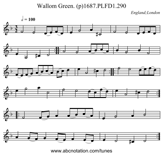Wallom Green. (p)1687.PLFD1.290 - staff notation