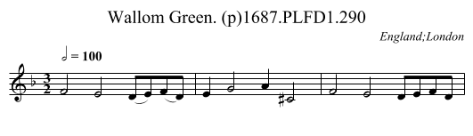 Wallom Green. (p)1687.PLFD1.290 - staff notation