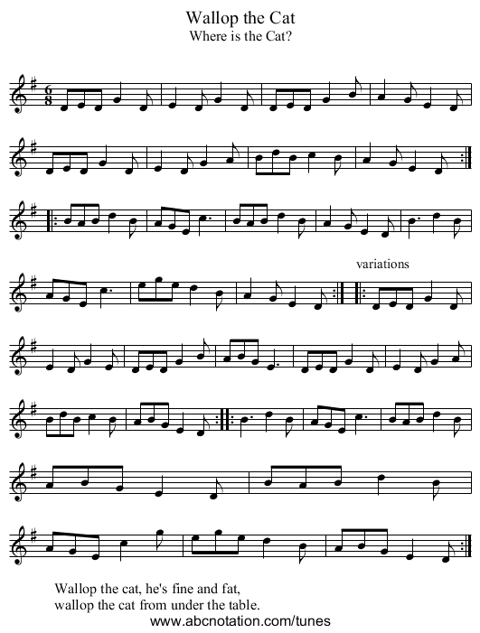 Wallop the Cat - staff notation