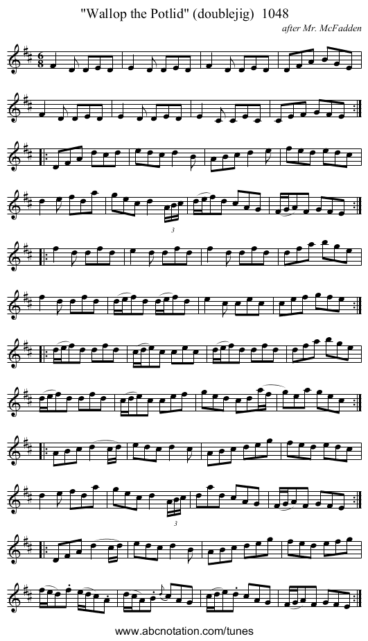 Wallop the Potlid (doublejig) 1048 - staff notation