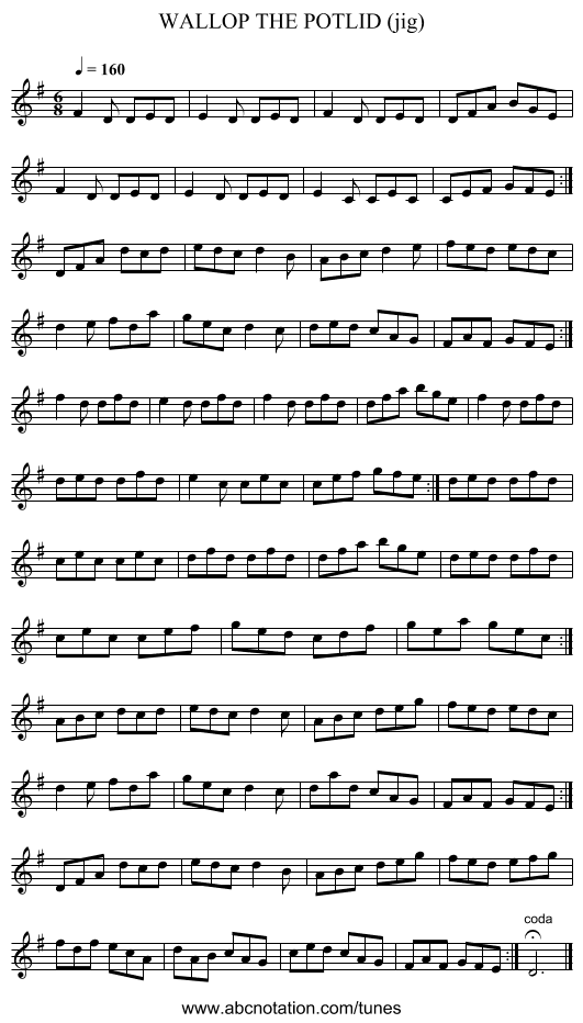 WALLOP THE POTLID (jig) - staff notation