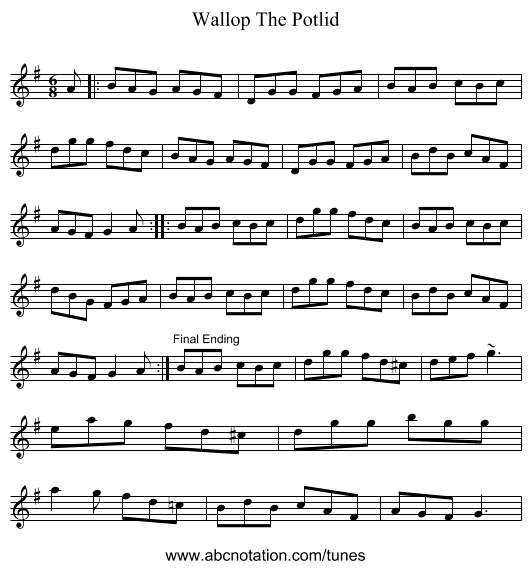 Wallop The Potlid - staff notation