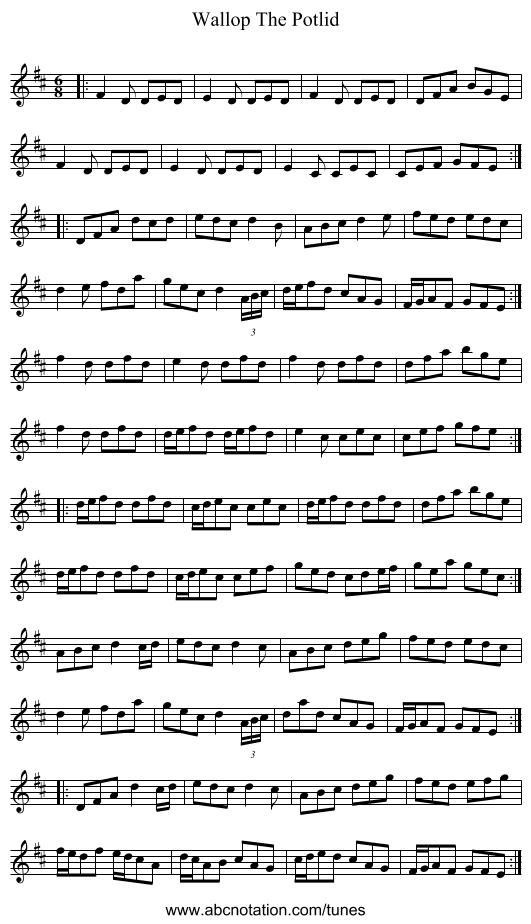 Wallop The Potlid - staff notation