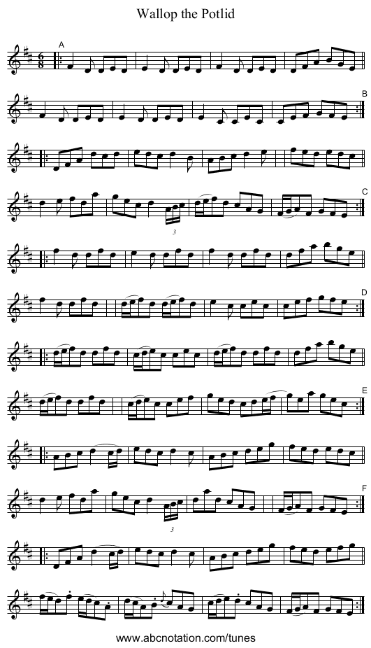 Wallop the Potlid - staff notation