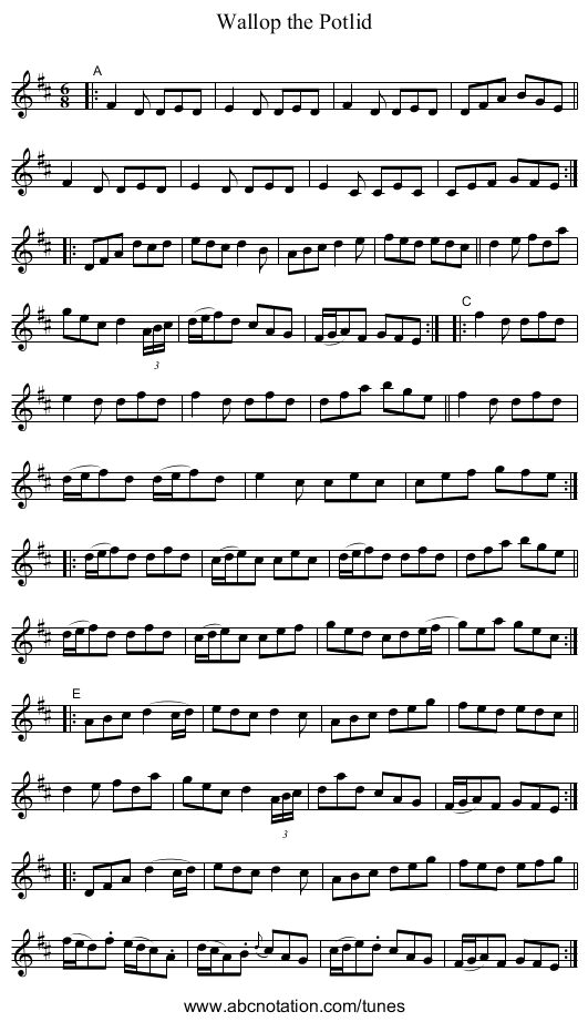 Wallop the Potlid - staff notation
