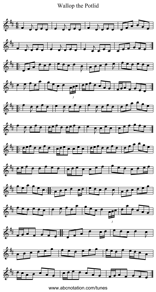 Wallop the Potlid - staff notation