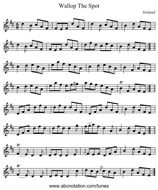 Wallop The Spot - staff notation