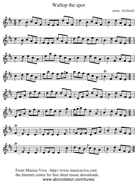 Wallop the spot - staff notation