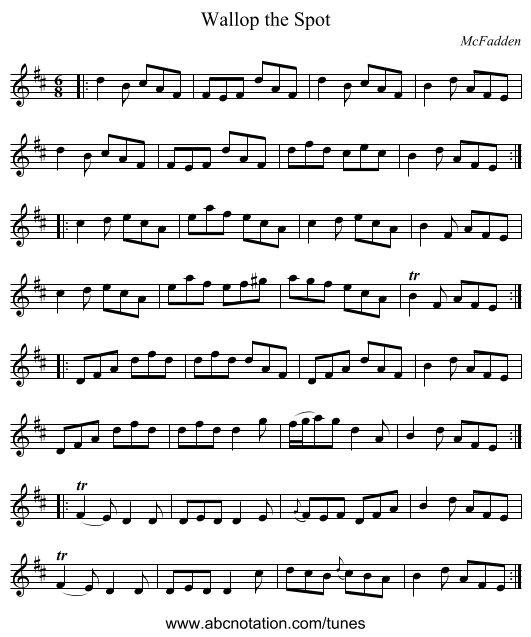 Wallop the Spot - staff notation