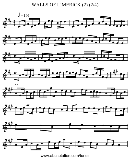 WALLS OF LIMERICK (2) (2/4) - staff notation