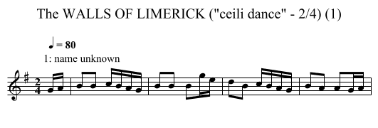 WALLS OF LIMERICK (ceili dance - 2/4) (1), The - staff notation