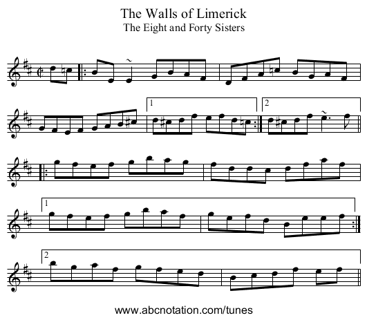 Walls of Limerick, The - staff notation