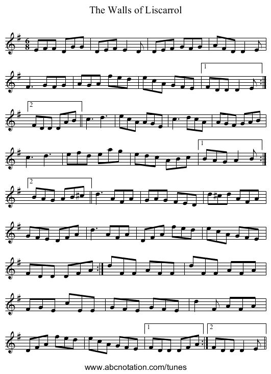 Walls of Liscarrol, The - staff notation