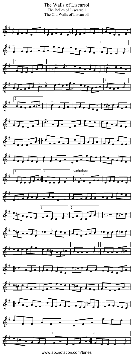 Walls of Liscarrol, The - staff notation