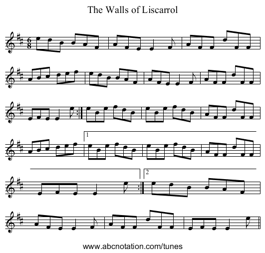 Walls of Liscarrol, The - staff notation