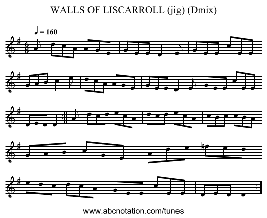 WALLS OF LISCARROLL (jig) (Dmix) - staff notation