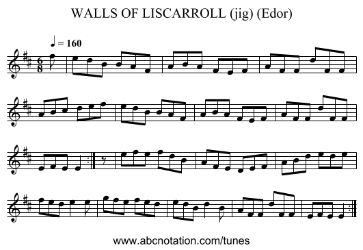 WALLS OF LISCARROLL (jig) (Edor) - staff notation