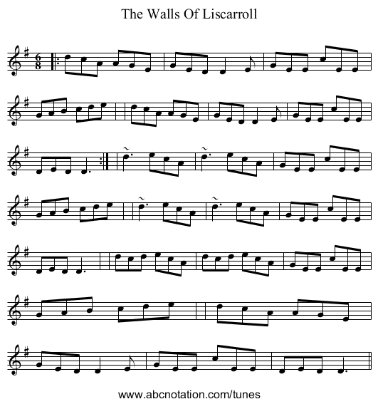 Walls Of Liscarroll, The - staff notation