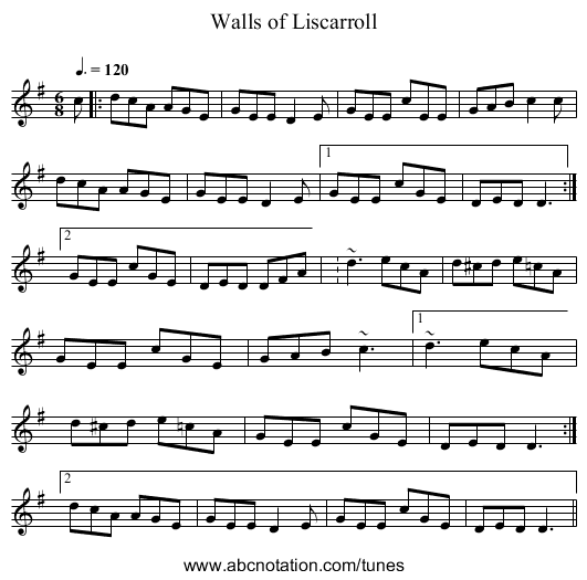 Walls of Liscarroll - staff notation