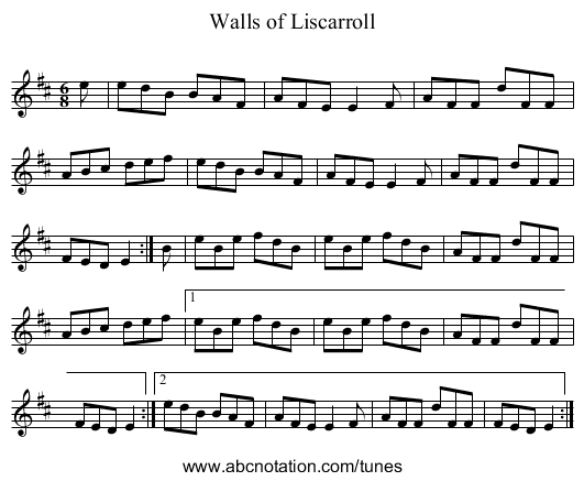 Walls of Liscarroll - staff notation