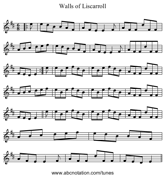 Walls of Liscarroll - staff notation