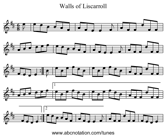 Walls of Liscarroll - staff notation