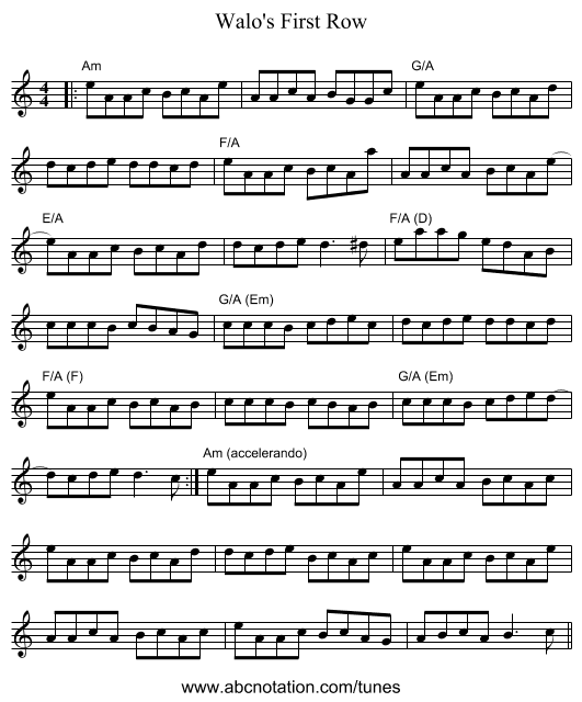 Walo's First Row - staff notation