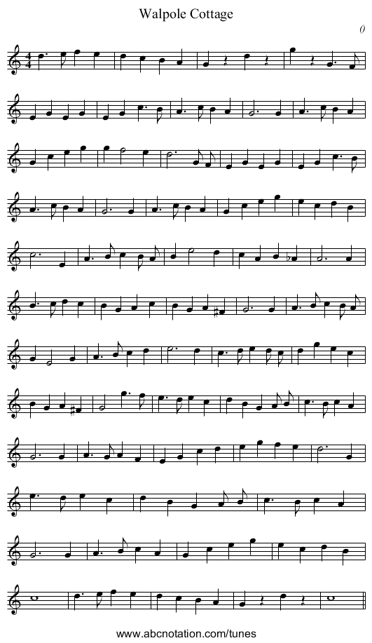 Walpole Cottage - staff notation