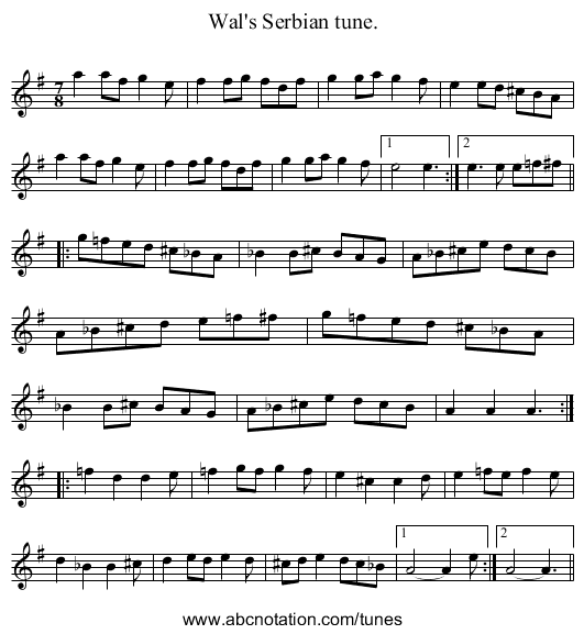 Wal's Serbian tune. - staff notation