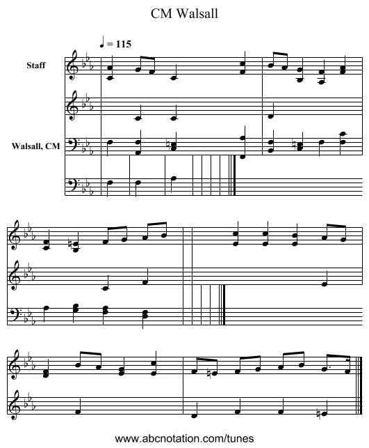 Walsall, CM - staff notation