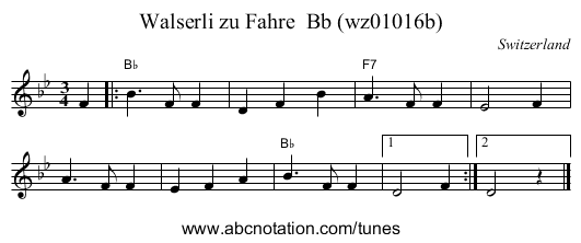 Walserli zu Fahre  Bb (wz01016b) - staff notation