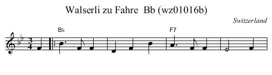 Walserli zu Fahre  Bb (wz01016b) - staff notation