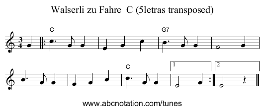 Walserli zu Fahre  C (5letras transposed) - staff notation