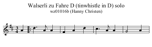 Walserli zu Fahre D (tinwhistle in D) solo - staff notation