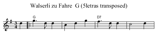 Walserli zu Fahre  G (5letras transposed) - staff notation
