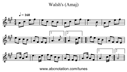 Walsh's (Amaj) - staff notation