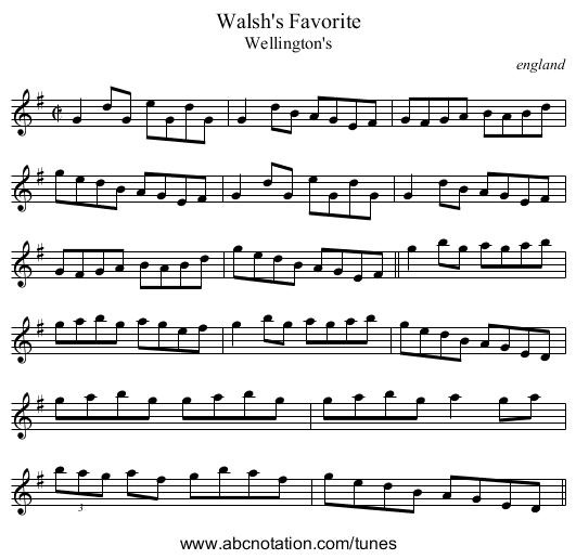 Walsh's Favorite - staff notation