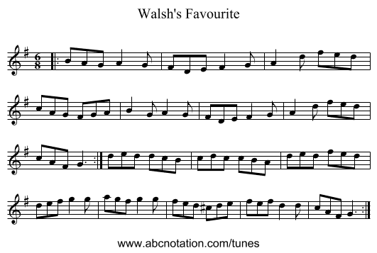 Walsh's Favourite - staff notation