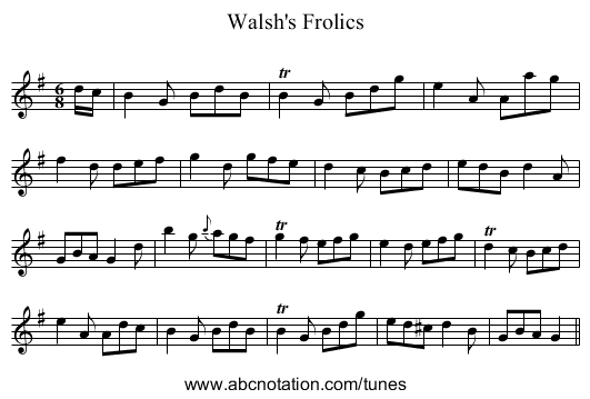 Walsh's Frolics - staff notation