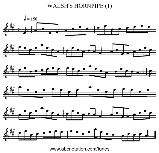 WALSH'S HORNPIPE (1) - staff notation