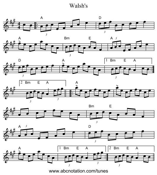 Walsh's - staff notation