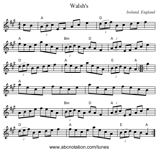 Walsh's - staff notation